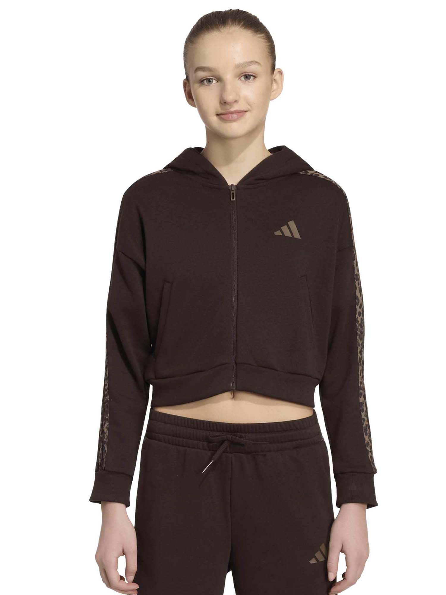 Felpa con cappuccio Adidas Seasonals Animal Full Zip bambino marrone